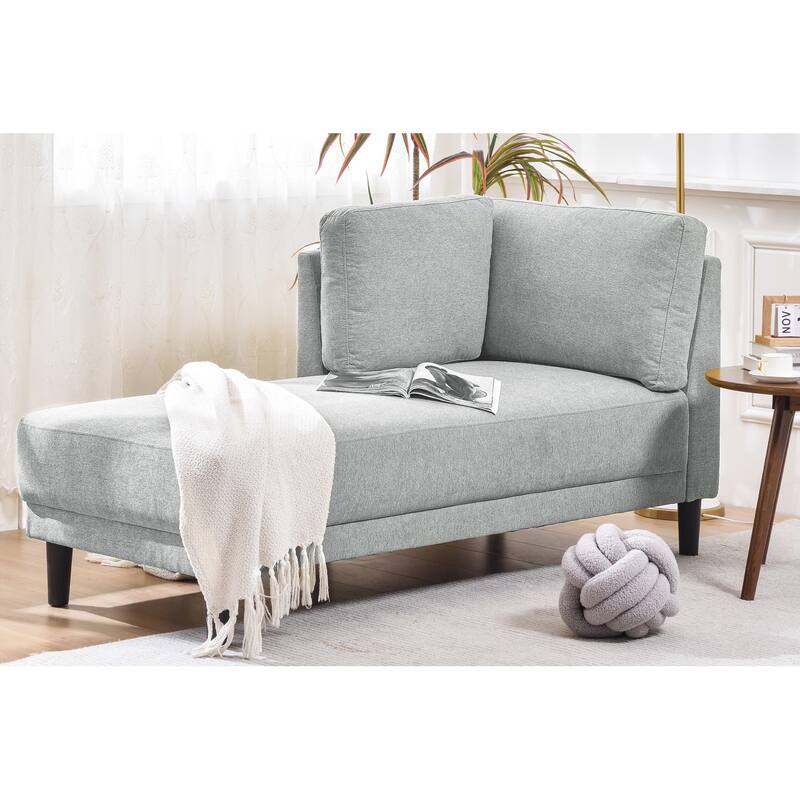 65" Upholstered Corner Chaise Lounge Chair With Solid Wood Legs Bed